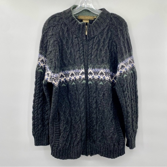 Inis Crafts Gray Full Zip made in Ireland sweater size L - Picture 5 of 13